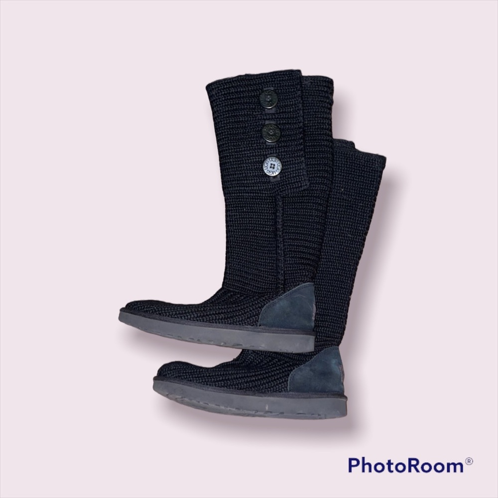 UGG boots. Knit with buttons, 10. All black.🖤